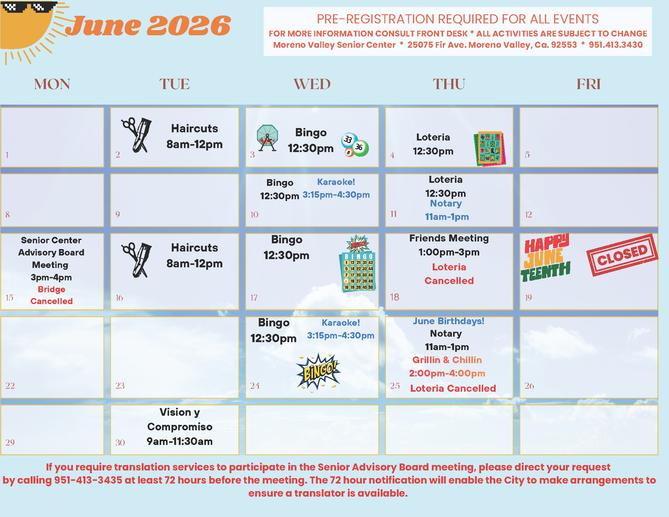 Senior Center Calendar